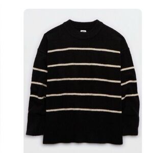 Aerie unREAL Sweater Black with Tan Stripes Size Small
